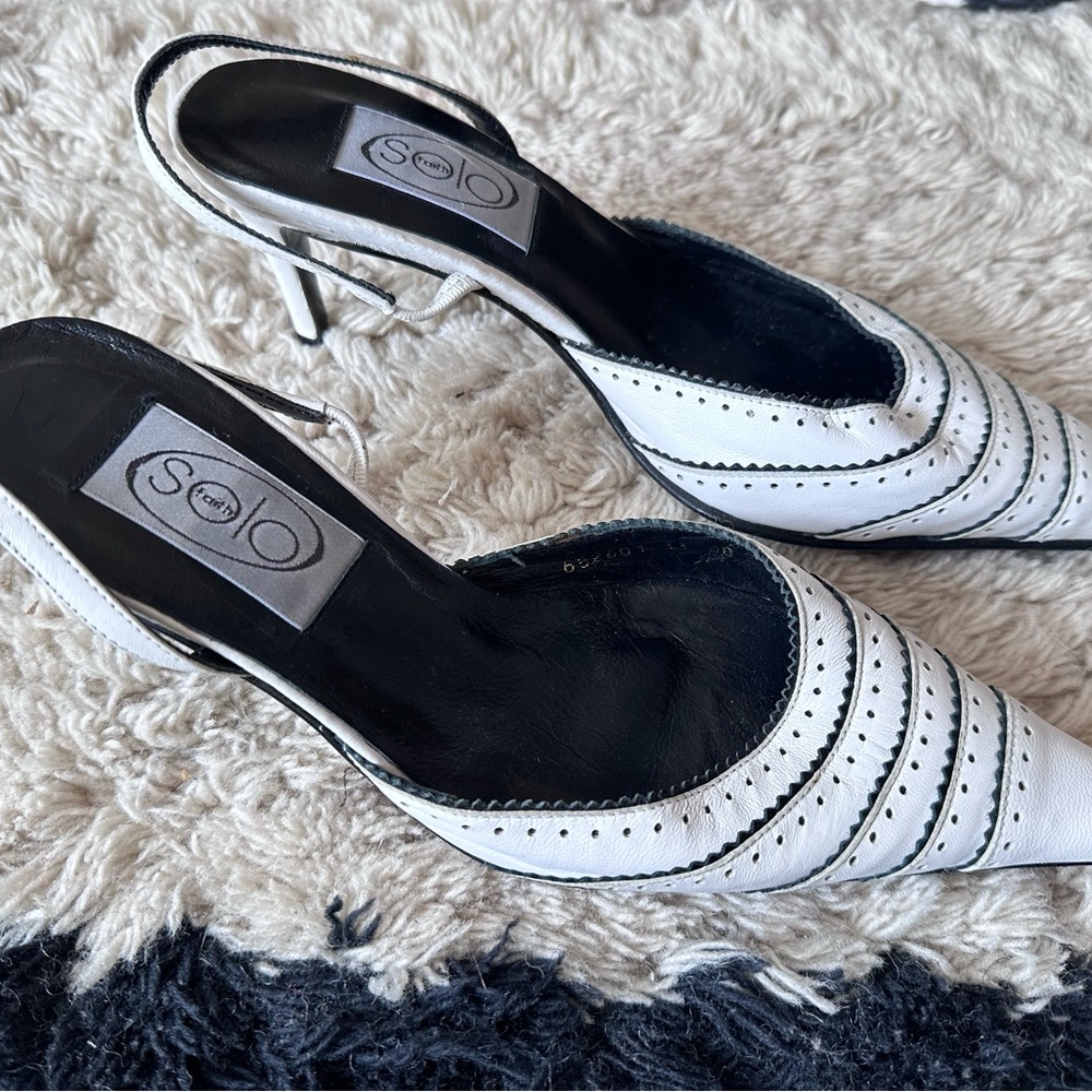 Genuine leather slingback pumps black and white